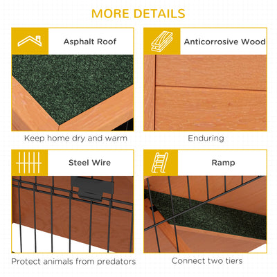PawHut Two-Tier Antiseptic Wood Rabbit Hutch, 102cm Guinea Pig Hutch with Run - Orange 