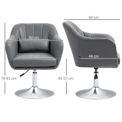 HOMCOM Swivel Microfibre Accent Chair for Living Room Contemporary Vanity Armchair with Adjustable Height Thick Cushion Lumbar Support Armrest for Bedroom Office Dark Grey 