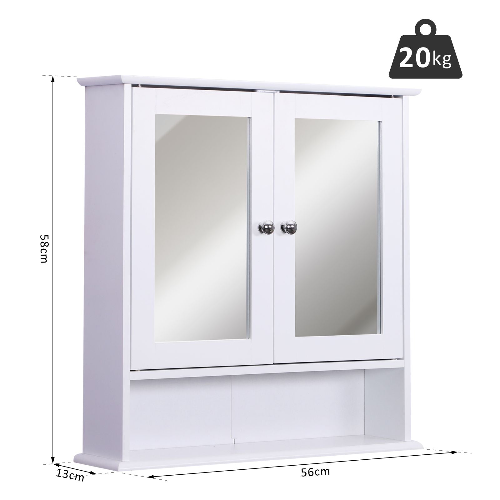 kleankin Wall-mounted Bathroom Cabinet Mirror Door Organiser Storage Shelves Living Room White 