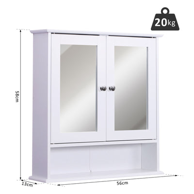 kleankin Wall-mounted Bathroom Cabinet Mirror Door Organiser Storage Shelves Living Room White 