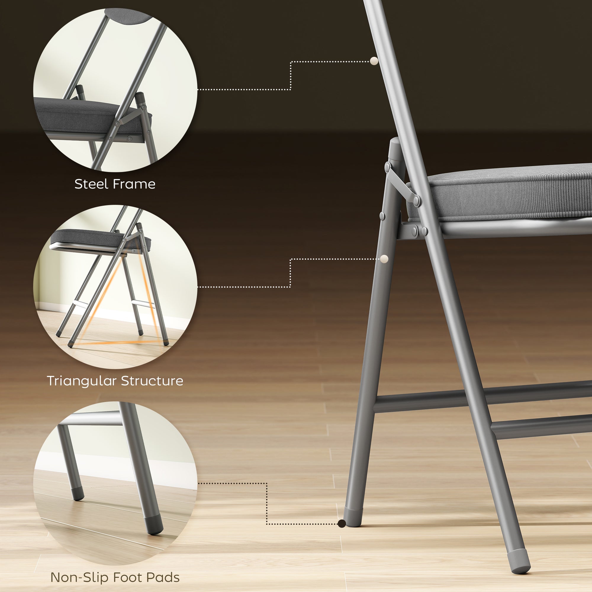 HOMCOM Set of Four Folding Corduroy Seat Chairs - Grey