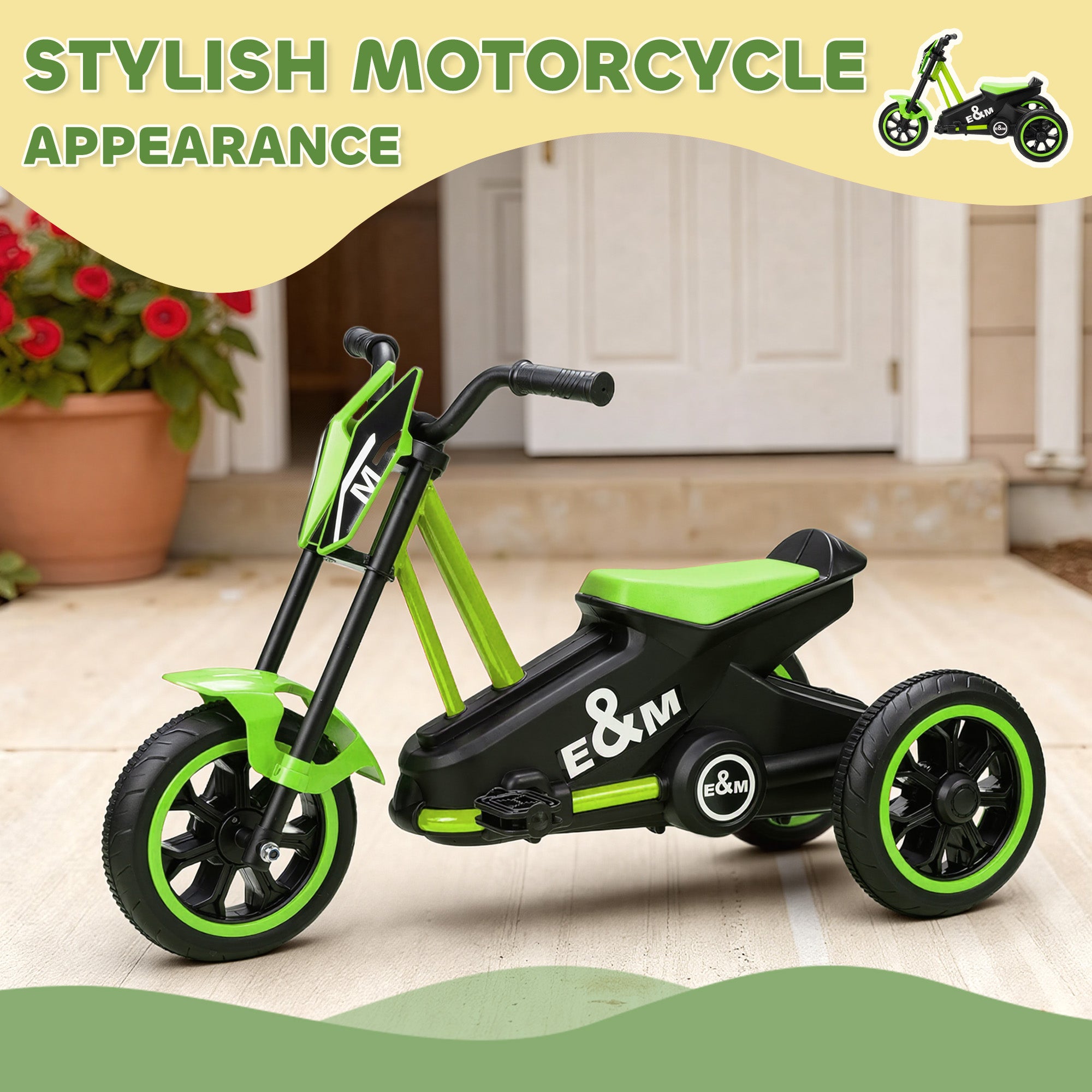 AIYAPLAY Kids Tricycle Baby Trike, Kids Trike with Pedal, 3 Wheel Toddler Balance Bike for Indoor Outdoor Use, Green 