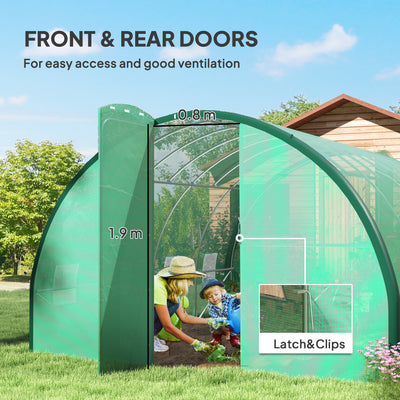 Outsunny 4 x 3(m) Polytunnel Greenhouse, with Windows and Doors - Green 