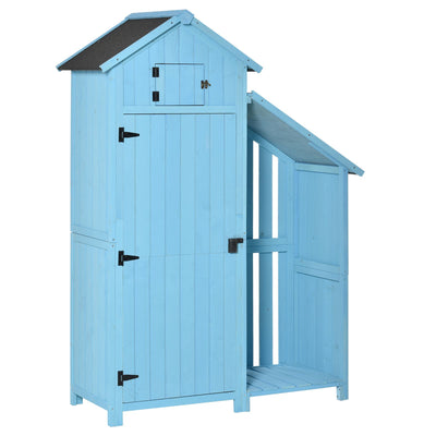 Outsunny Wooden Shed, Garden Storage Cabinet with Log Store, Waterproof Asphalt Roof and Lockable Door, Narrow Tool Organizer, 130 x 55 x 180 cm 