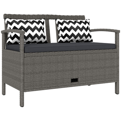 Outsunny 160L Storage Two-Seater Rattan Bench - Grey 