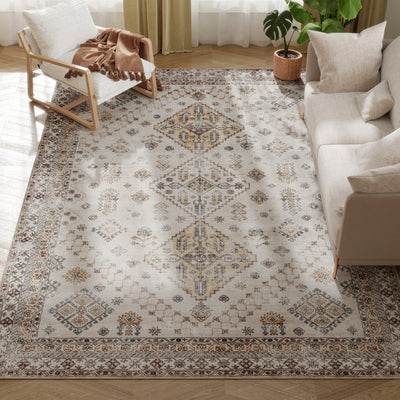 HOMCOM Vintage Area Rug, Non-Slip Washable Rug, Flannel Floor Carpet for Living Room, Bedroom, Dining Room, Home Office, 290 x 200 cm, Beige 