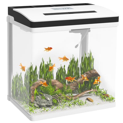 PawHut 28L Glass Aquarium Fish Tank with Filter, LED Lighting, for Betta, Guppy, Mini Parrot Fish, Shrimp, 38 x 26 x 39.5cm 