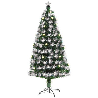 HOMCOM 5ft White Light Artificial Christmas Tree w/ 180 LEDs Star Topper Tri-Base Full Bodied Seasonal Decoration Pre-Lit Home 