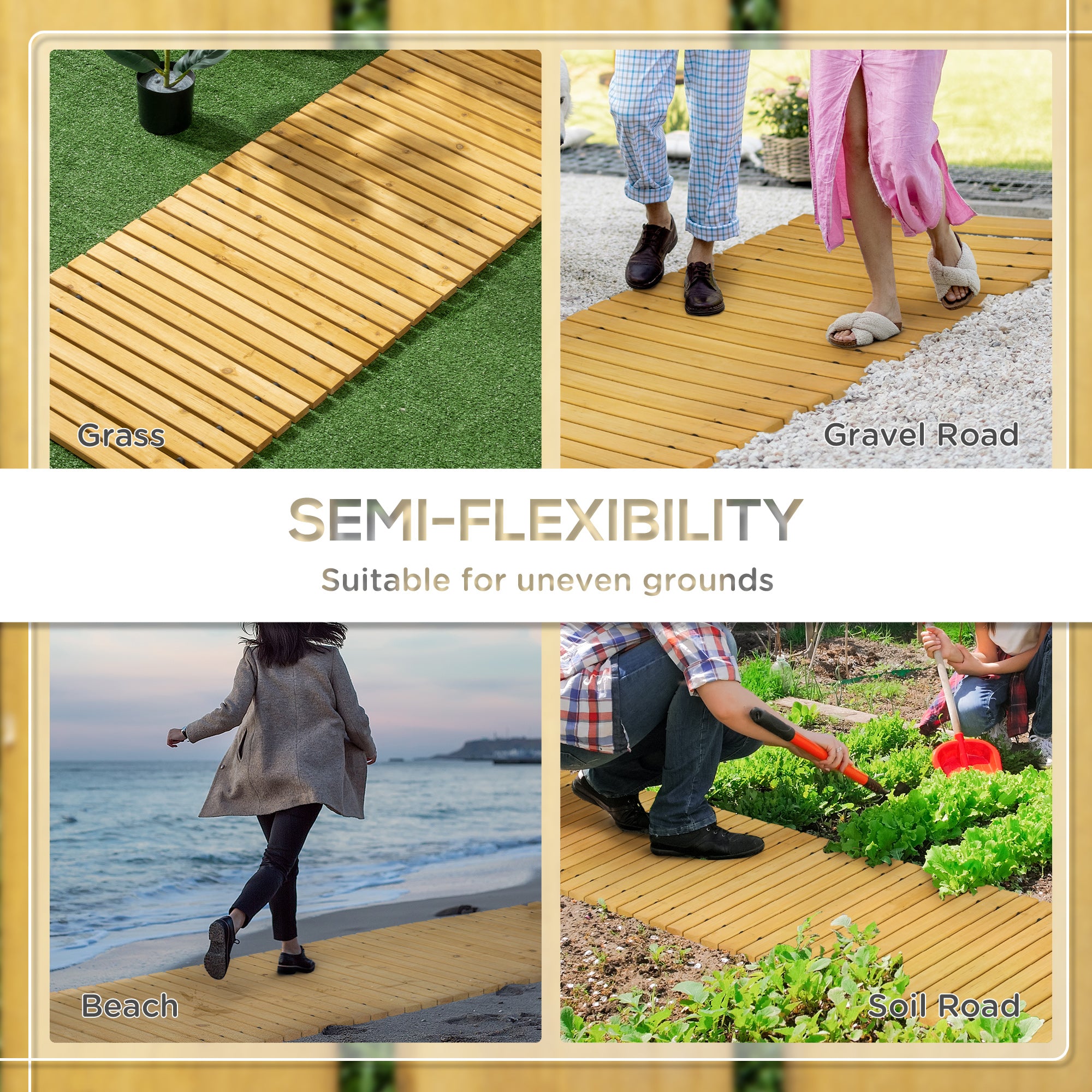 Outsunny Rollable Wooden Garden Pathway Weather-Resistant Walk Way for Wedding Party Pathways 185 x 60 cm 