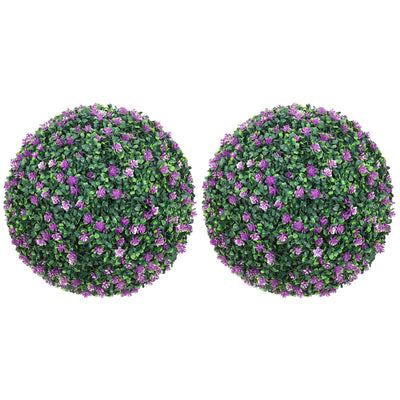 HOMCOM Set of Two Artificial Boxwood Balls Plants - Purple 