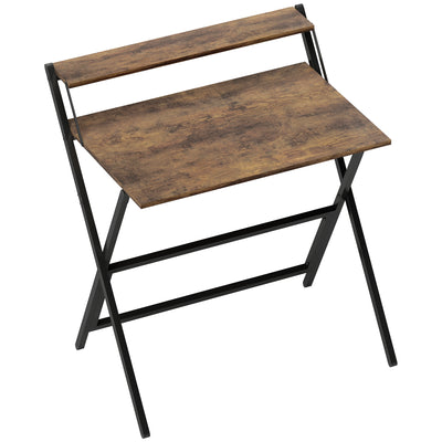 HOMCOM 81.5 cm Folding Computer Desk with Monitor Shelf - Rustic Brown 