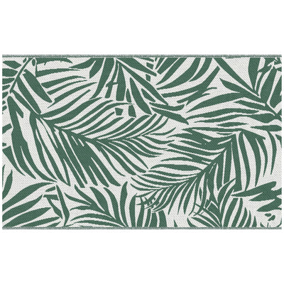 Outsunny Reversible Outdoor RV Rug, 1.5 x 2.4m Patio Floor Mat, Waterproof Plastic Straw Rug for Garden, Deck, Picnic, Beach, Camping, Green Leaves, Green and White 