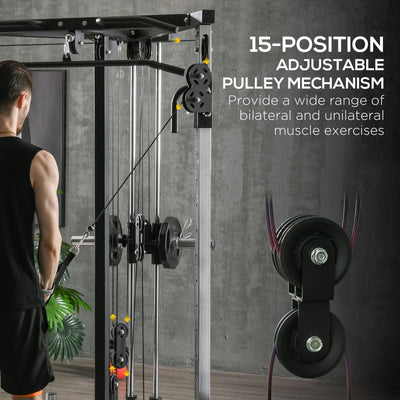 SPORTNOW Home Gym Machine, Multifunctional Gym Equipment with High and Low Pulleys, Pull Up Bar, 15-Position Adjustable Strength Training Workout Station for Full Body Fitness 