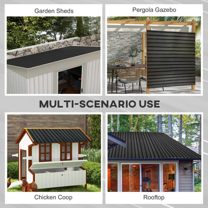 Outsunny Set of 12 Corrugated Steel Roof Sheet Panels - Dark Grey 