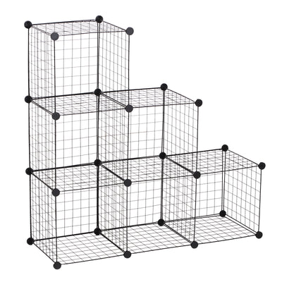 HOMCOM DIY 6 Cube Metal Wire Rack Interlocking Storage Cabinet Living Room Organiser Display Shelves Black 