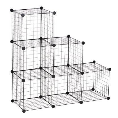 HOMCOM DIY 6 Cube Metal Wire Rack Interlocking Storage Cabinet Living Room Organiser Display Shelves Black 