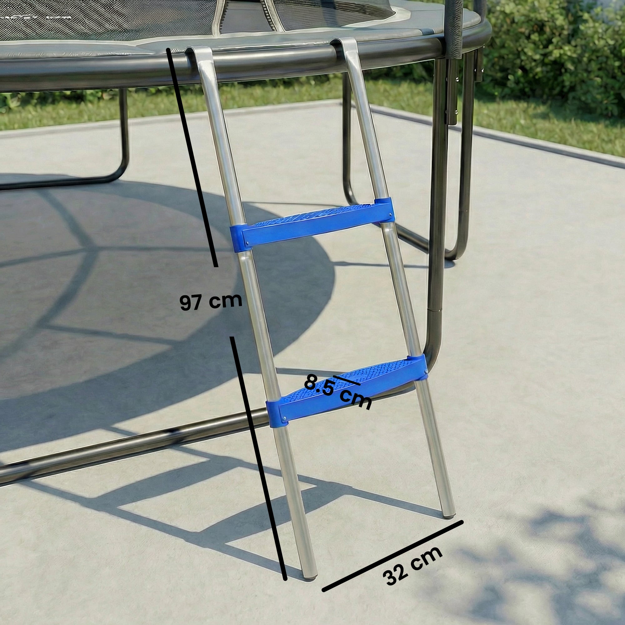 SPORTNOW Trampoline Ladder, 2-Steps with Horizontal Wide Steps, Universal Hook, Galvanised Steel Frame, 150kg Load Capacity 