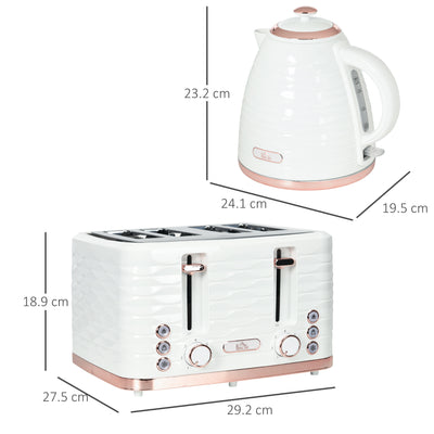 HOMCOM Kettle and Toaster Sets, 3000W 1.7L Rapid Boil Kettle & 4 Slice Toaster with 7 Browning Controls, Defrost, Reheat and Crumb Tray, Otter thermostat, Cream White 