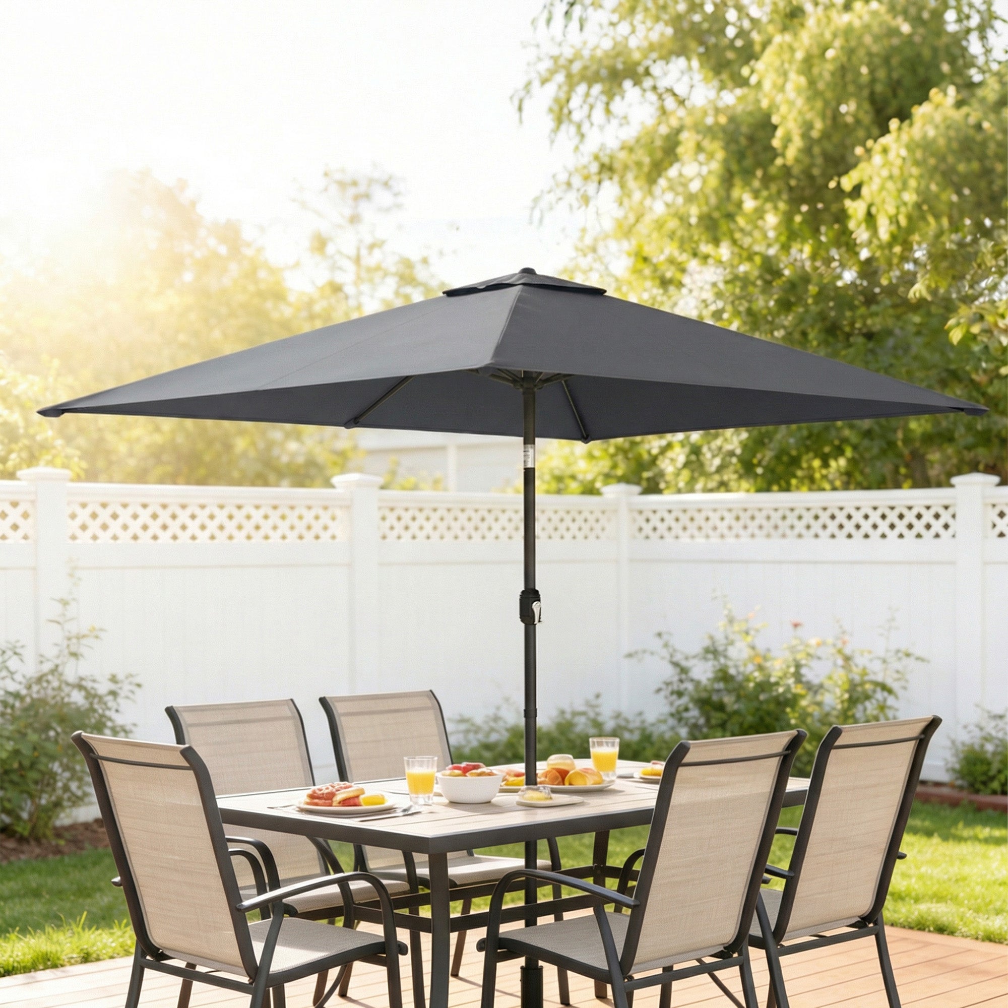 Outsunny Garden Parasol, Parasol Umbrella with Crank Handle, Tilt Function, Polyester Canopy, Dark Grey 