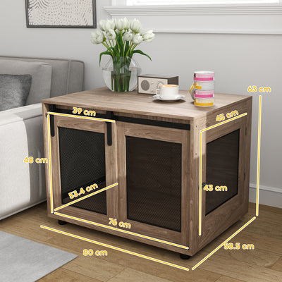 PawHut Dog Crate Furniture with Sliding Door for Medium Dogs, 80 x 58.5 x 63cm, Walnut Brown 