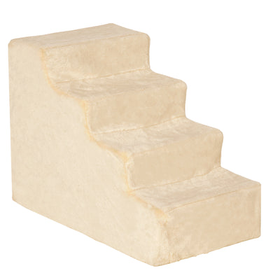 PawHut Four-Step Dog Stairs, with Washable Plush Cover, for High Bed Sofa, Dog Stairs for Small Dog and Cat - Beige 