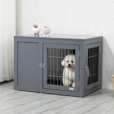PawHut Furniture Style Dog Crate for Small and Medium Dogs, End Table Pet Cage with Two Lockable Doors - Grey 