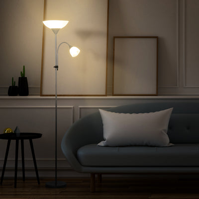 HOMCOM Modern Floor Lamp, Uplighter 2-Light Tall Standing Lamp with Adjustable Heads,  for Living Room, Bedroom, Office 