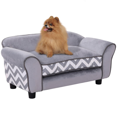 PawHut Dog Sofa Bed for XS-Sized Dogs, Cat Sofa with Soft Cushion, Pet Chair Lounge with Washable Cover, Removable Legs, Wooden Frame - Grey 