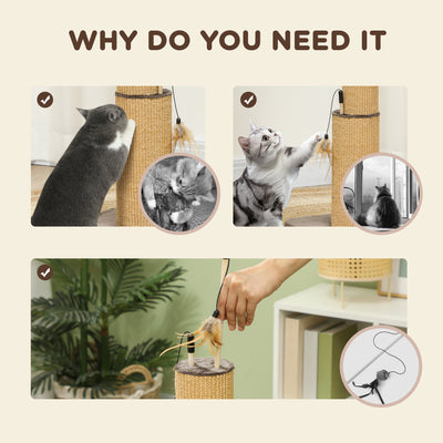 PawHut 78cm 2-in-1 Cat Scratching Post with 3 Toy Feathers, Brown 