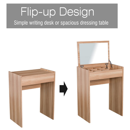HOMCOM Dressing Table with Mirror and Stool, Vanity Makeup Table with Flip Up Mirror, Vanity Desk with Storage Unit and Padded Seat, Wood 