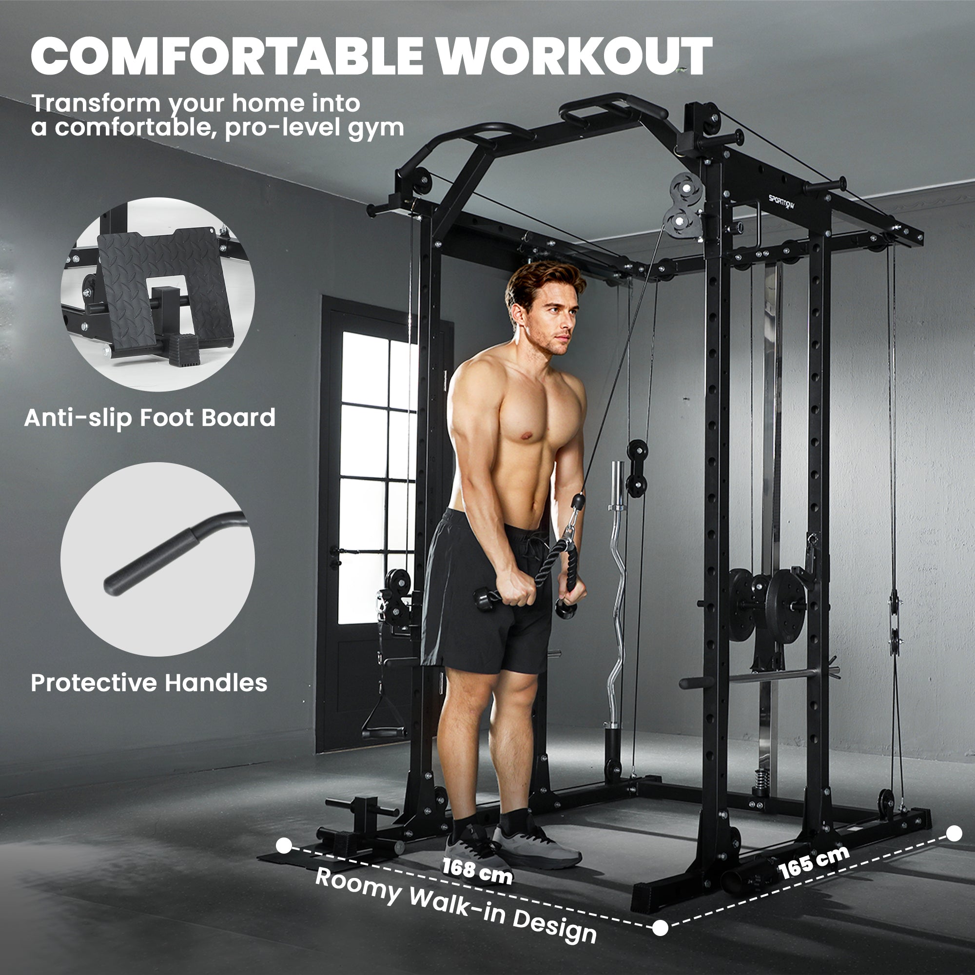 SPORTNOW Lat Pull-Down Home Gym Machine with Cable Crossover for Home Strength Training, Black 