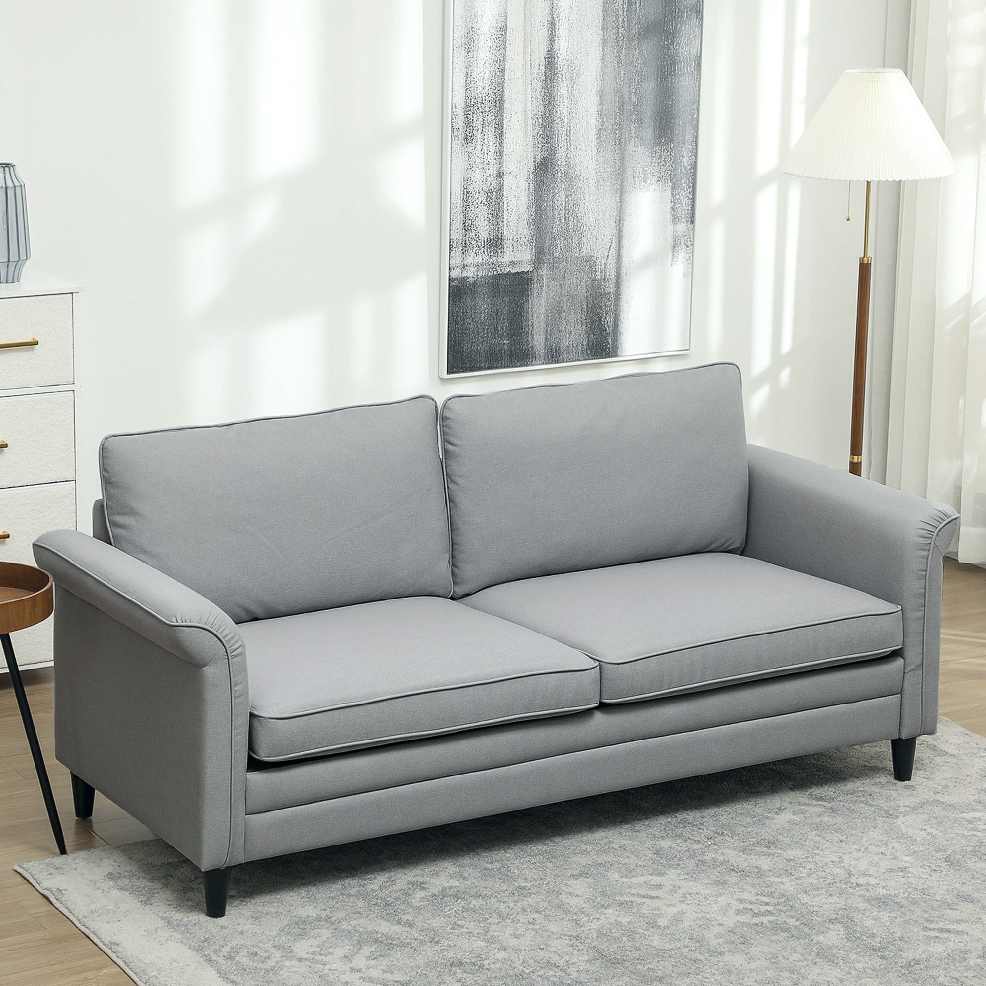 HOMCOM 3 Seater Sofa, Modern Fabric Sofa Couch with Spring Cushion, Rubber Wood Legs, 191cm Upholstered Settee for Living Room, Bedroom, Home Office, Guest Room, Grey 