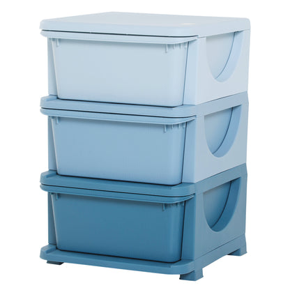 HOMCOM Kids Storage Units with 3 Drawers 3 Tier Chest Vertical Dresser Tower Toy Organizer for Nursery Playroom Kindergarten Blue 