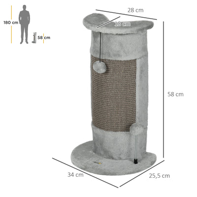 PawHut 58cm Cat Scratching Post, with Covered Plush, Play Balls, for Corner Walls - Grey 