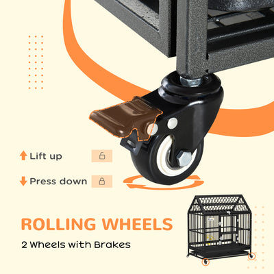 PawHut 43" Heavy Duty Dog Crate on Wheels, with Removable Tray, Openable Top 