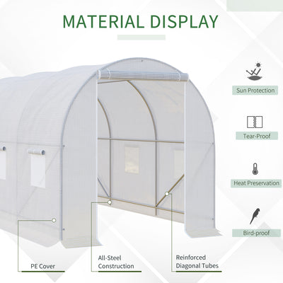 Outsunny 3.5 x 2 x 2 m Polytunnel Greenhouse, Walk-in Green House for Garden with Mesh Windows, Galvanised Steel Frame, White 