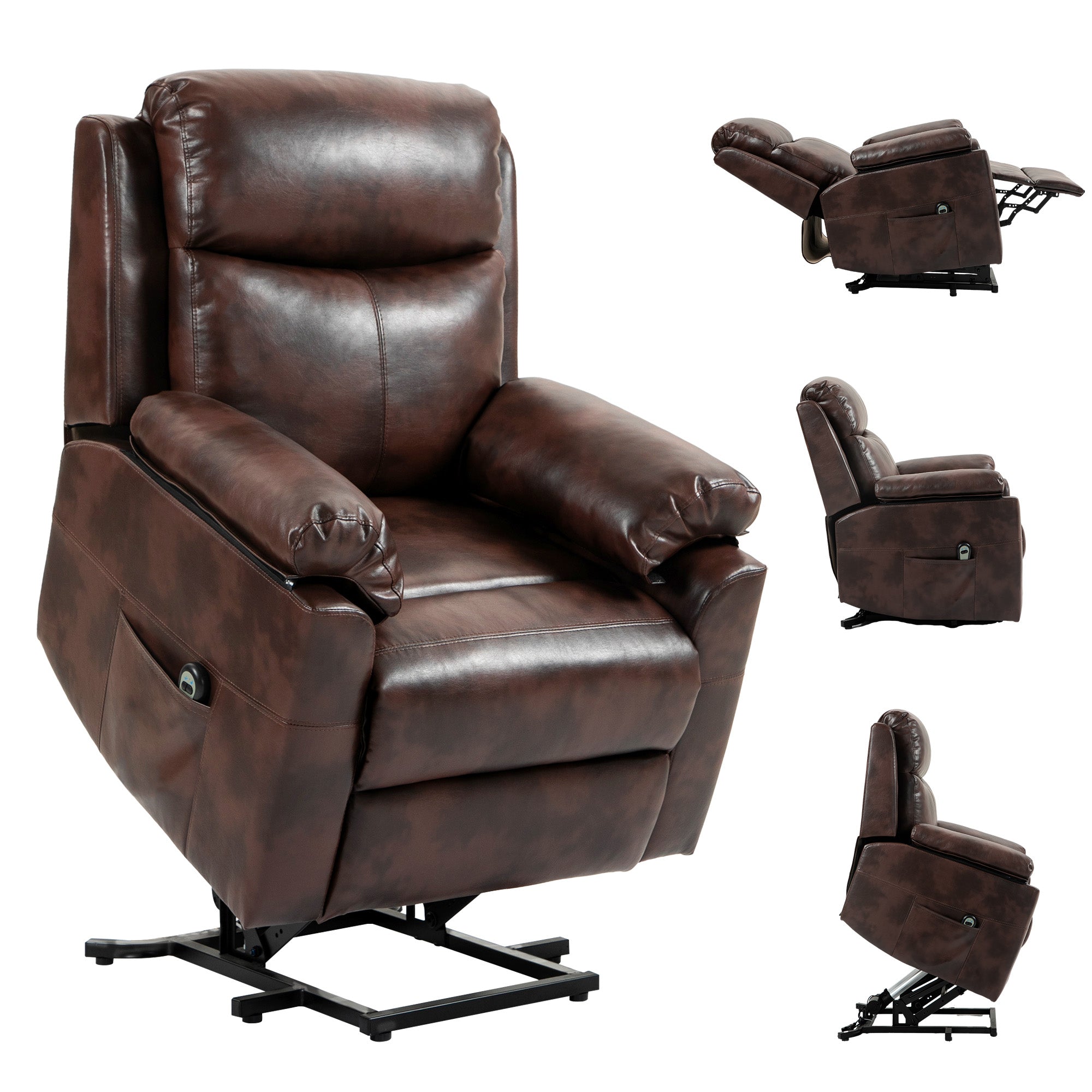 HOMCOM Faux Leather 70\'c2\'b0 Electric Riser Recliner Chair, Dark Brown