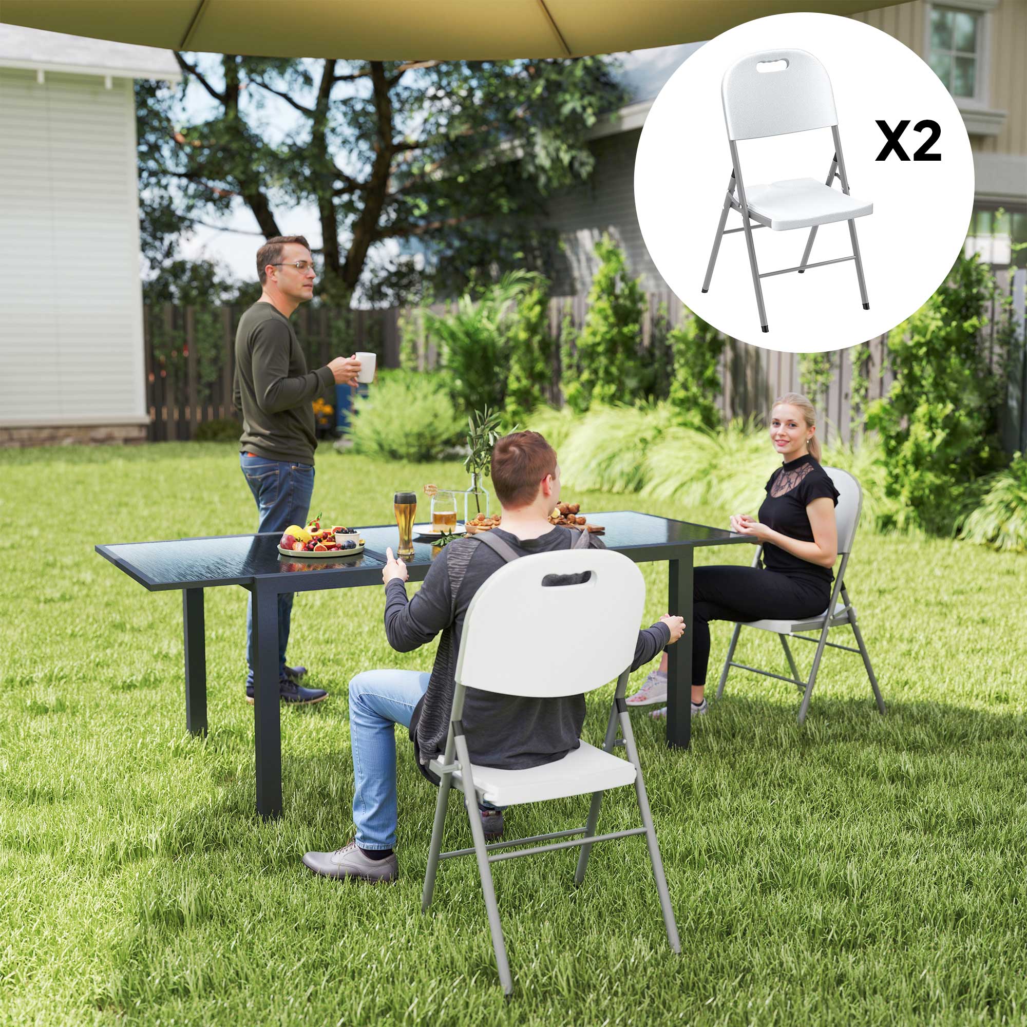 Outsunny Set of Two Foldable Outdoor Chairs - White 