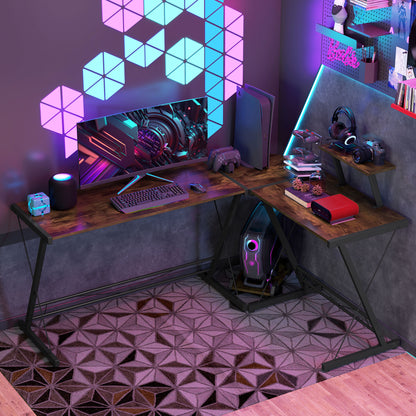 HOMCOM L Shaped Corner Desk, Gaming Desk, Computer Table with Monitor Stand and CPU Stand, Study Workstation for Home Office, 155 x 115 x 91.5cm, Rustic Brown and Black 