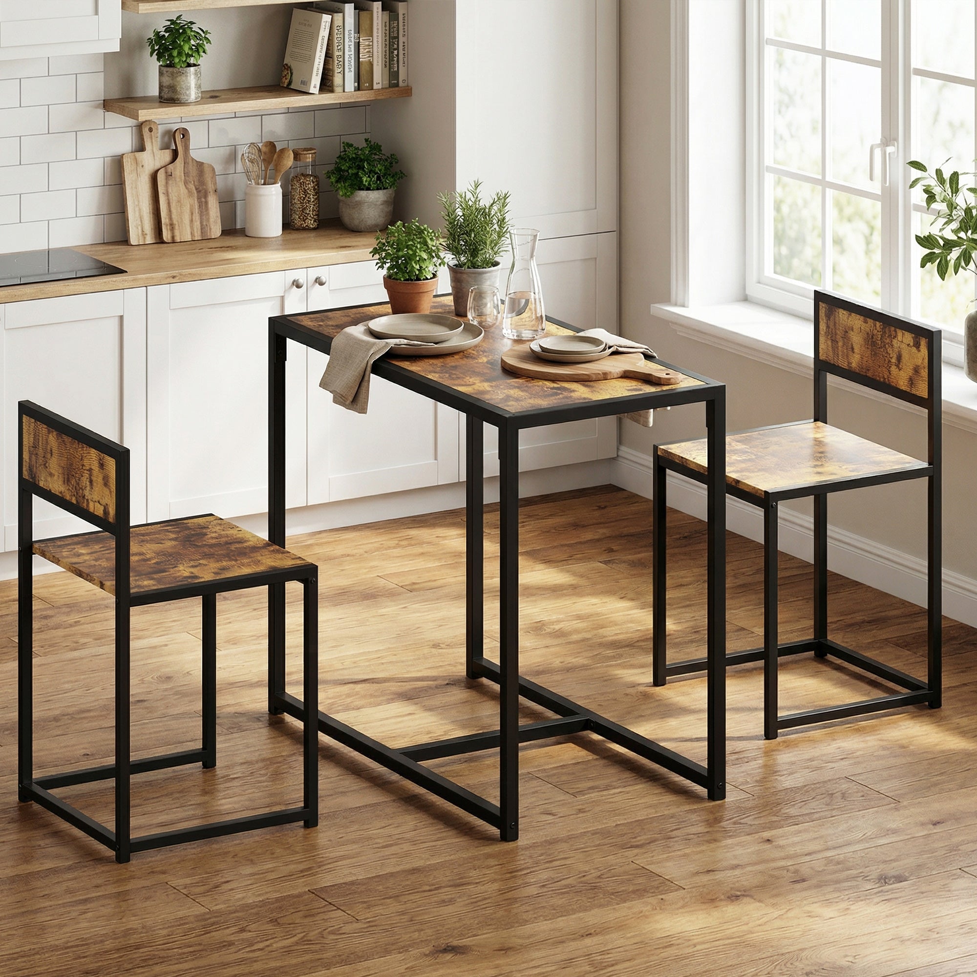 HOMCOM 3 Piece Table Stool Set - Rustic Brown 