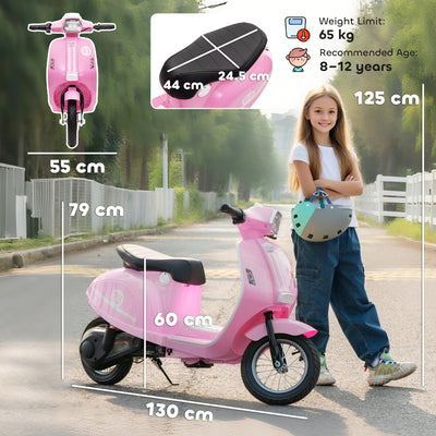 AIYAPLAY 24V Kids Electric Motorbike, Ride on Motorcycle with Manual Throttle, Brakes and LED Lights for Ages 8-12 Years, Pink 