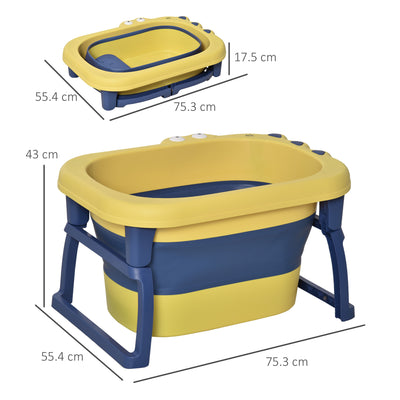 HOMCOM Baby Bathtub for 0-6 Years Collapsible Non-Slip Portable with Stool Seat for Newborns Infants Toddlers Kids - Yellow 