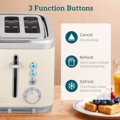 HOMCOM Electric Stainless Steel Kettle and Toaster Set, 3000W 1.7L UK Strix Thermostat Fast Boil Kettle w/ Limescale Filter, Cool Touch Body, 4 Slice Toaster with 7 Browning Levels, Crumb Tray, Cream 
