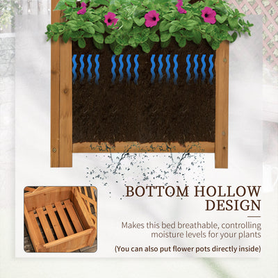 Outsunny Wooden Planter with Corner Trellis, Freestanding Raised Garden Bed with Drainage Bottom, Outdoor Planter Box, Brown 