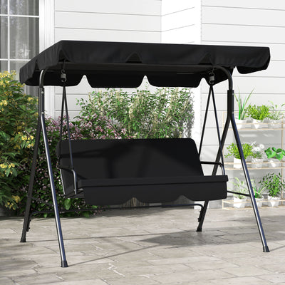 Outsunny Three-Seater Garden Swing Chair, with Adjustable Canopy - Black 