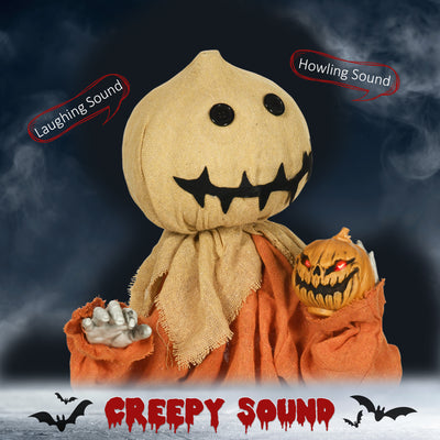 HOMCOM 77cm Halloween Scarecrow Decoration, Outdoor Activated Prop with Light Up Eyes, Sound Activated 