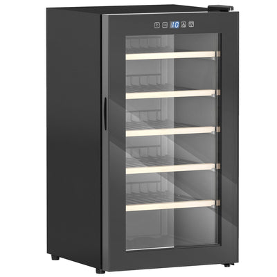 HOMCOM 41 Bottle Wine Fridge, 91 Litre Capacity, 45cm Wine Cooler Fridge with Glass Door, LED Light, Digital Touch Screen, Temperature Control, Freestanding Wine Refrigerator, Black 