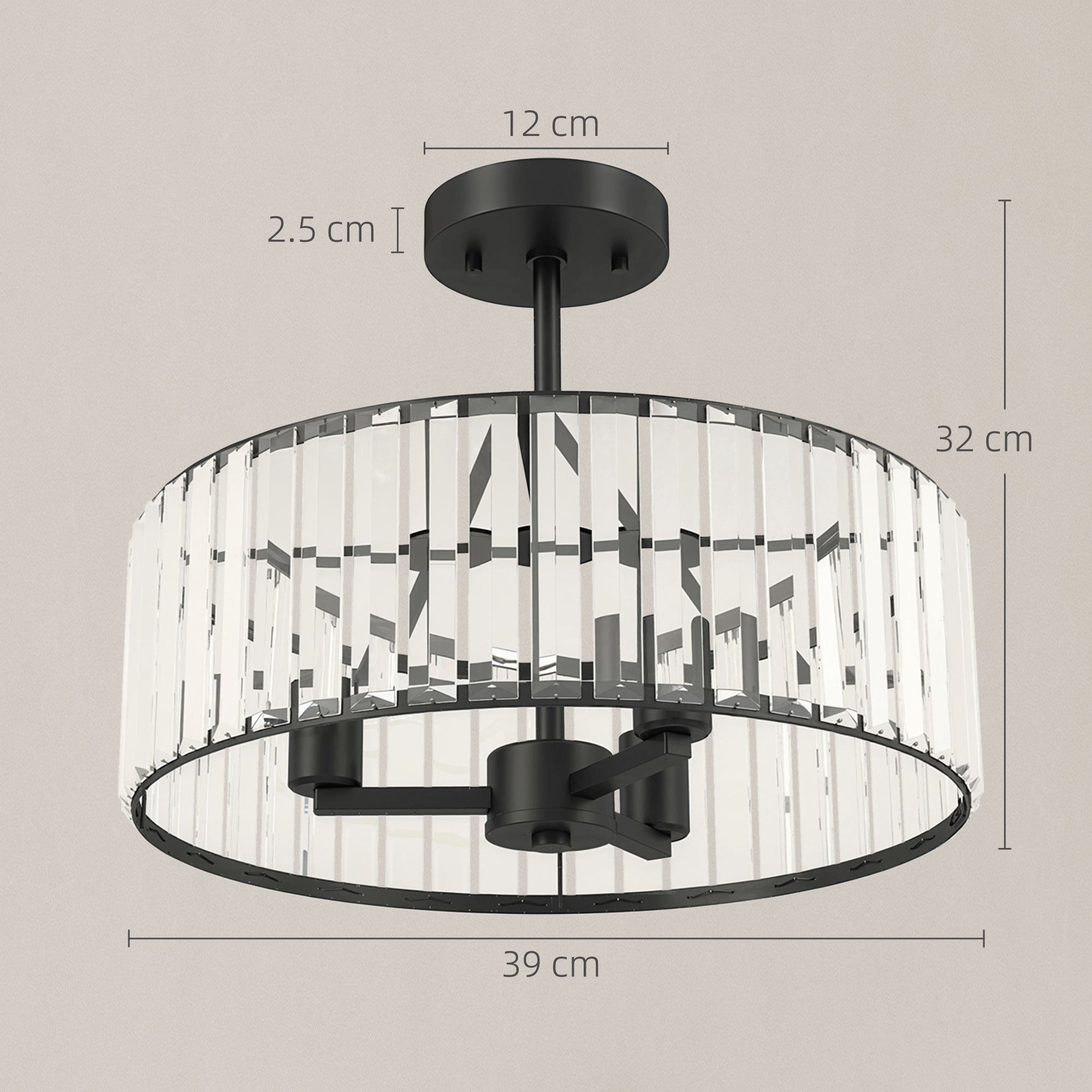 HOMCOM Crystal Ceiling Light, Semi Flush Mount Modern Crystal Chandelier Ceiling Light, E14 Base 3-Lights, Bulbs Not Included 