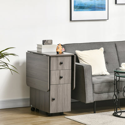 HOMCOM Multi-Storage Six-Person Drop Leaf Dining Table - Grey 