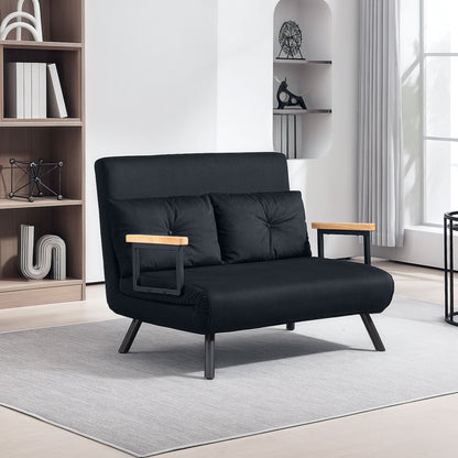 HOMCOM 4-in-1 Velvet-Feel Double Sofa Bed, with Pillows - Black 